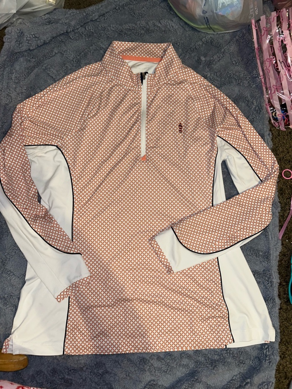 Peter Miller Quarter-Zip Patterned Pullover in Peach & White